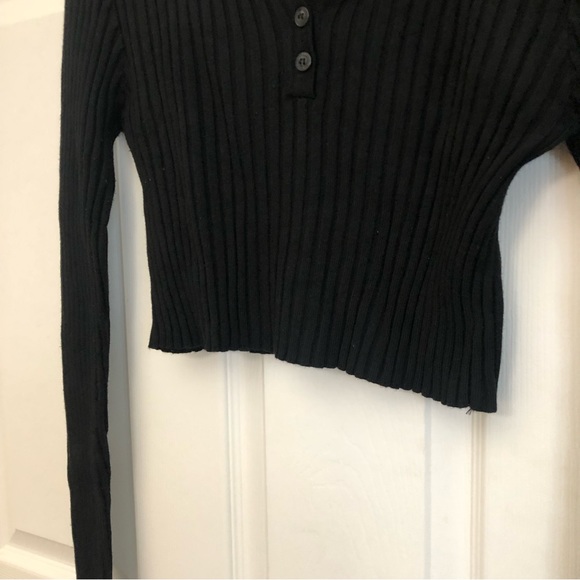UNIF X Urban Outfitters Ribbed Cropped Henley Crop Long Sleeve Top in Black M/L - Picture 7 of 14